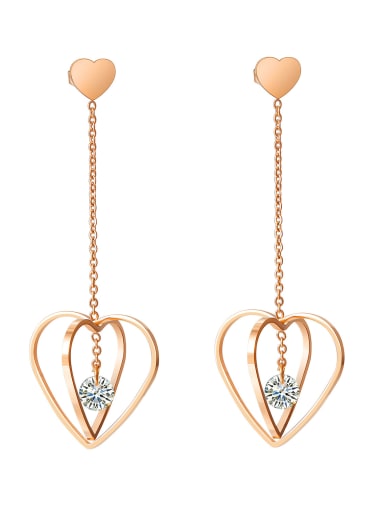 Titanium With Rose Gold Plated Personality Heart Drop Earrings