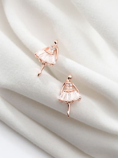 925 Sterling Silver With Rose Gold Plated Cute Angel Stud Earrings