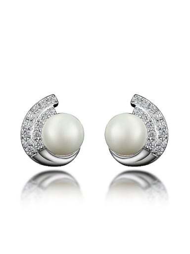Exquisite Artificial Pearl Shiny Zirconias 925 Sterling Silver Stud Earrings