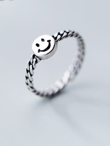 925 Sterling Silver With Rhodium Plated Cute smile Face Rings