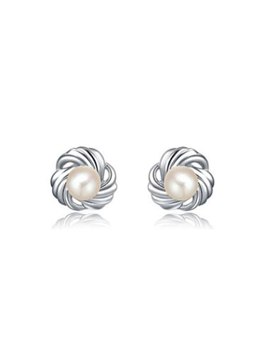 Exquisite Flower Shaped Pearl Stud Earrings