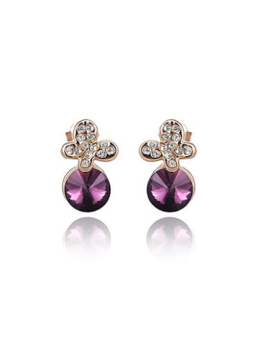 Purple Bowknot Shaped Austria Crystal Stud Earrings