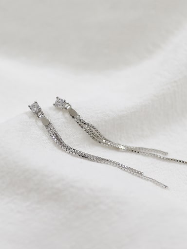 Fashion Cubic Zircon Long Tassels Silver Stud Earrings