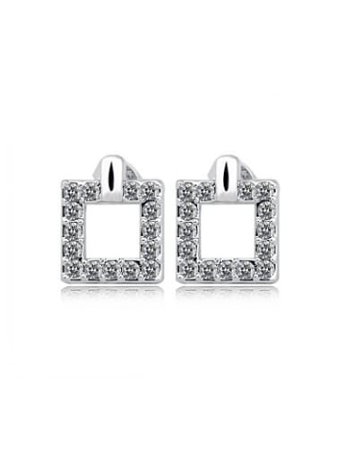 Platinum Plated Square Shaped Austria Crystal Stud Earrings