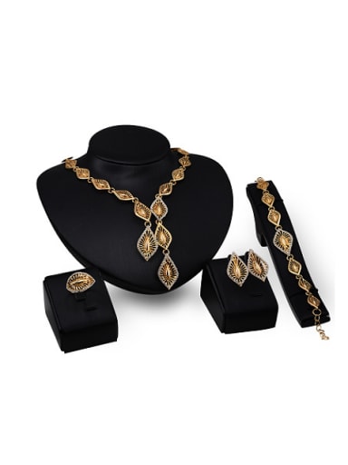 2018 Alloy Imitation-gold Plated Vintage style Rhinestones Leaves shaped Four Pieces Jewelry Set