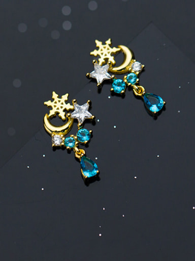 Fashionable Gold Plated Moon And Star Shaped Silver Drop Earrings