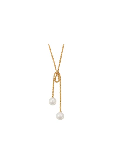 Copper Alloy 18K Gold Plated Simplism Pearl Necklace