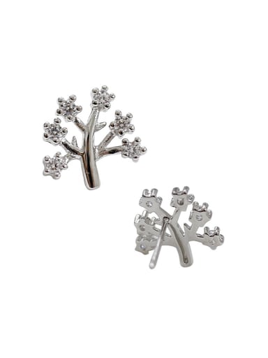 Fashion Little Tree Cubic Tiny Zirconias Silver Stud Earrings