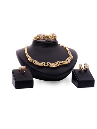 custom 2018 Alloy Imitation-gold Plated Vintage style Rhinestones Four Pieces Jewelry Set
