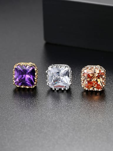 AAA zircons square glistening multi-colored studs earring
