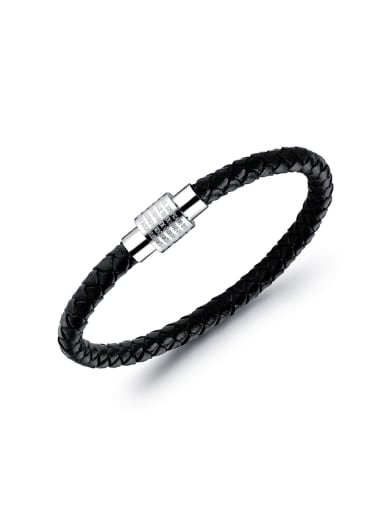 Simple Woven Artificial Leather Men Bracelet