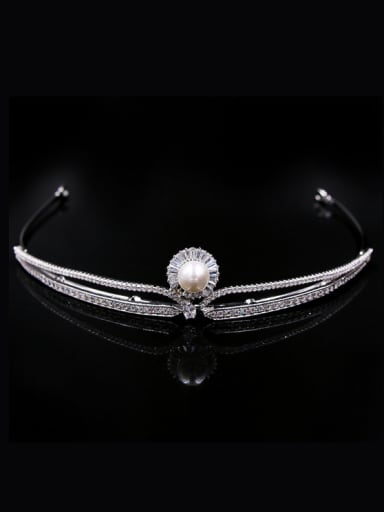Artificial Pearl Zircons White Gold Plated Hair Accessories