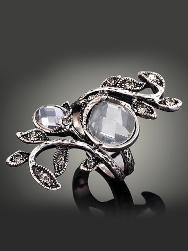 Retro style White Crystals Little Rhinestone-studded Leaves Alloy Ring