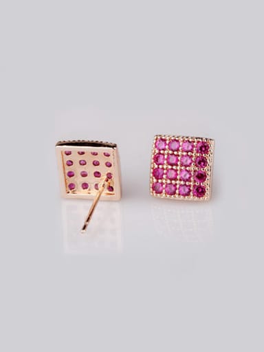 Qing Xing Ruby Square stud Earring,  Luxury Genuine Rose Gold Plated, Anti-allergic