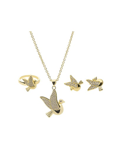 custom Alloy Imitation-gold Plated Fashion Rhinestones Bird Three Pieces Jewelry Set