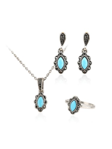 custom Retro style Oval Blue Resin stones Alloy Three Pieces Jewelry Set