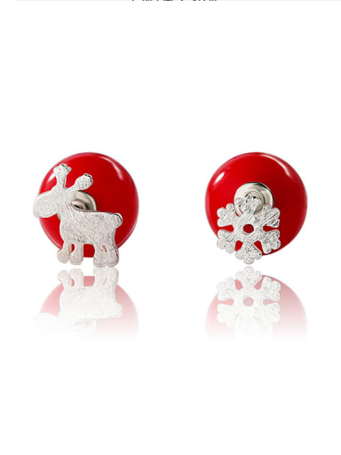 Personalized Little Deer Snowflake Imitation Pearl Stud Earrings
