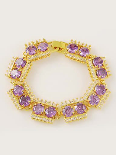 Shining Purple Geometric Shaped Gold Plated Crystals Bracelet