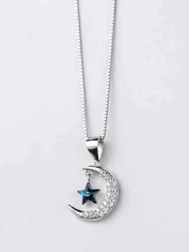 Exquisite Moon And Star Shaped Zircon Silver Pendant