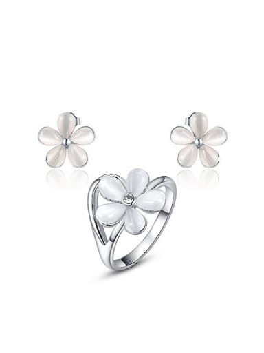 Elegant Plum Blossom Opal Two Pieces Jewelry Set
