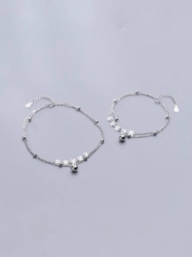 925 Sterling Silver With Silver Plated Fashion Double light bead Flower Bracelets