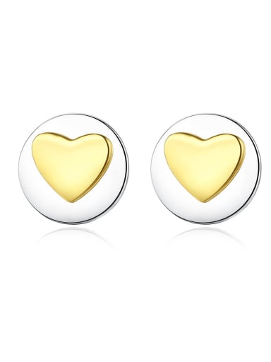 925 Sterling Silver With Simple smooth  Heart-shaped Stud Earrings