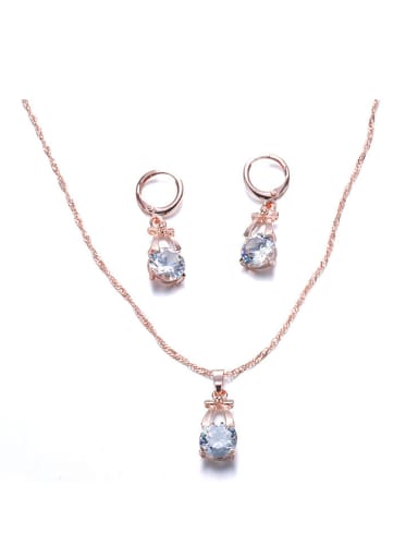 custom Alloy Rose Gold Plated Zircon Bowknot Shaped Two Pieces Jewelry Set
