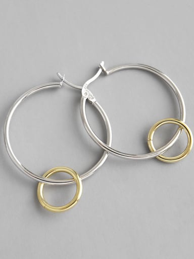 925 Sterling Silver With Silver Plated Simplistic Double circle Hoop Earrings