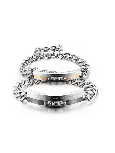 Fashion Cubic Zircon Titanium Smooth Lovers Bracelet