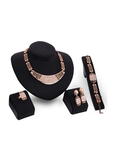 2018 2018 2018 2018 Alloy Imitation-gold Plated Vintage style Rhinestones Hollow Four Pieces Jewelry Set