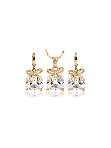 custom Copper Alloy 18K Gold Plated Fashion Bow Two Pieces Zircon Jewelry Set