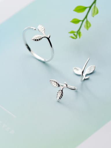Elegant Open Design Leaf Shaped S925 Silver Ring