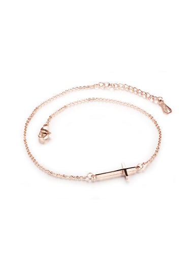 Simple Cross Rose Gold Plated Titanium Anklet