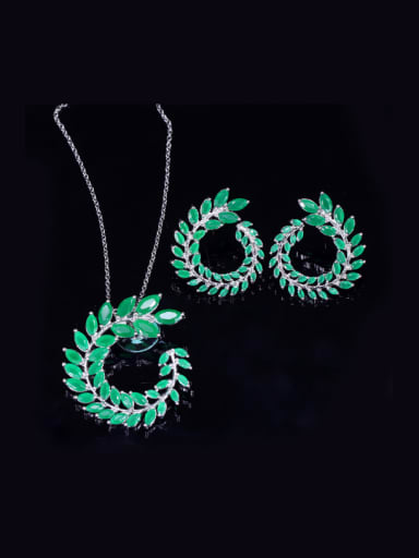 Green Leaves -shape Fashion Western Style Two Pieces Jewelry Set