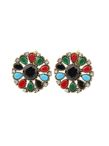 Bohemia Ethnic style Hollow Round Colorful Resin stones Alloy Earrings