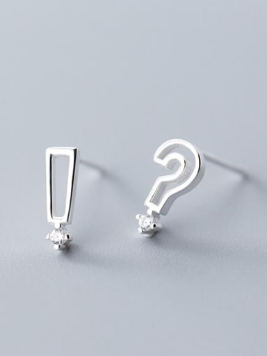925 Sterling Silver With Platinum Plated Cute Asymmetry Symbol Stud Earrings