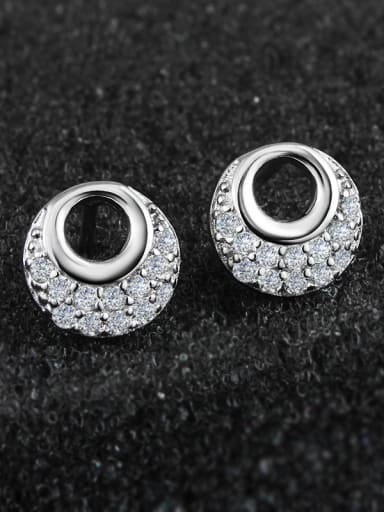 Tiny Hollow Round Cubic Zirconias 925 Silver Stud Earrings