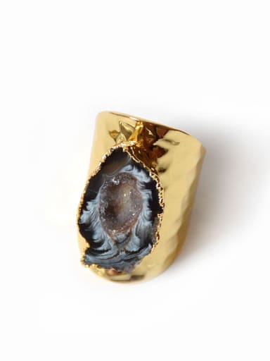 Personalized Natural Agate Stone Gold Plated Ring