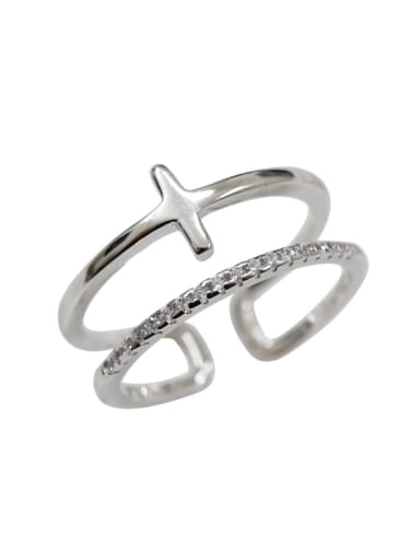 Fashion Two-band Little Cross Cubic Zirconias Silver Opening Ring