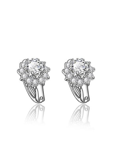 Delicate 18K Platinum Plated Flower Shaped Zircon Clip Earrings