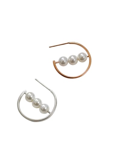 Simple White Artificial Pearls Silver Stud Earrings