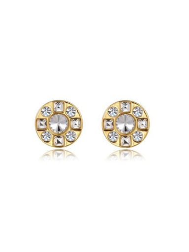 Delicate 18K Gold Round Shaped Zircon Stud Earrings