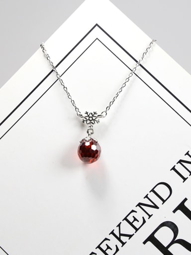 Fashion Ruby Stone Bead Little Snowflake 925 Silver Necklace