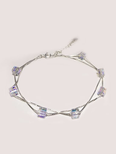S925 Silver Fashion Double Lines Crystal Bracelet