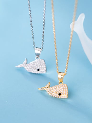 925 Sterling Silver With  Cubic Zirconia  Simplistic Animal  Fish Necklaces
