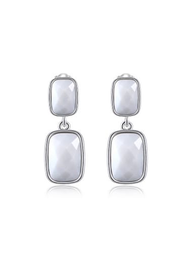 Trendy Platinum Plated Double Square Drop Earrings