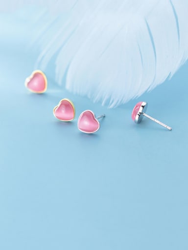 925 Sterling Silver With Gold Plated Simplistic Heart Stud Earrings