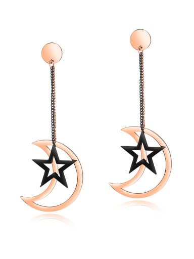 Stainless Steel With Rose Gold Plated Classic Moon with star Earrings