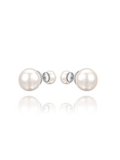 Elegant White Gold Plated Artificial Pearl Drop Earrings