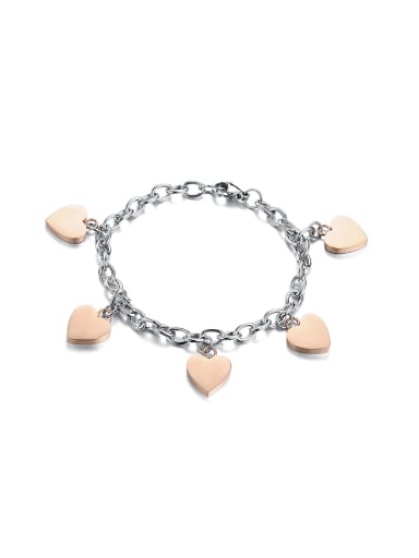 Simple Smooth Rose Gold Plated Heart Titanium Bracelet